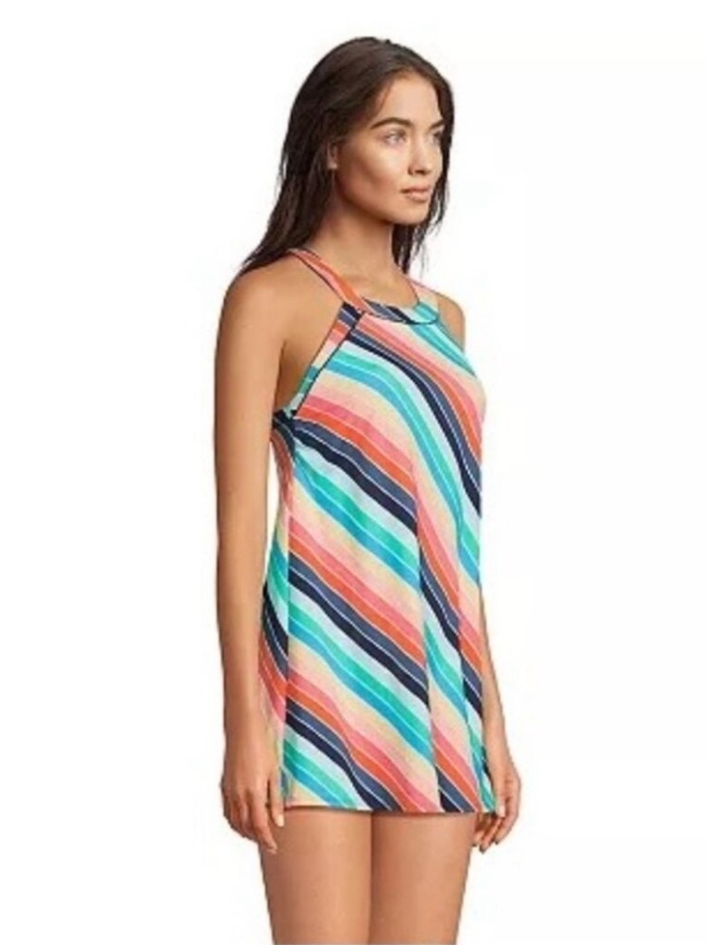 Lands' End Colorful Diagonal Stripe Swim Dress Size 12